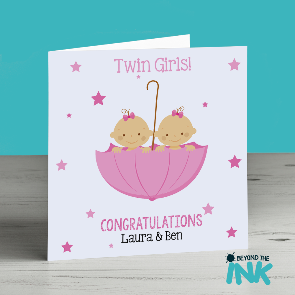 Personalised Twin Girls Newborn Baby Card | Beyond The Ink