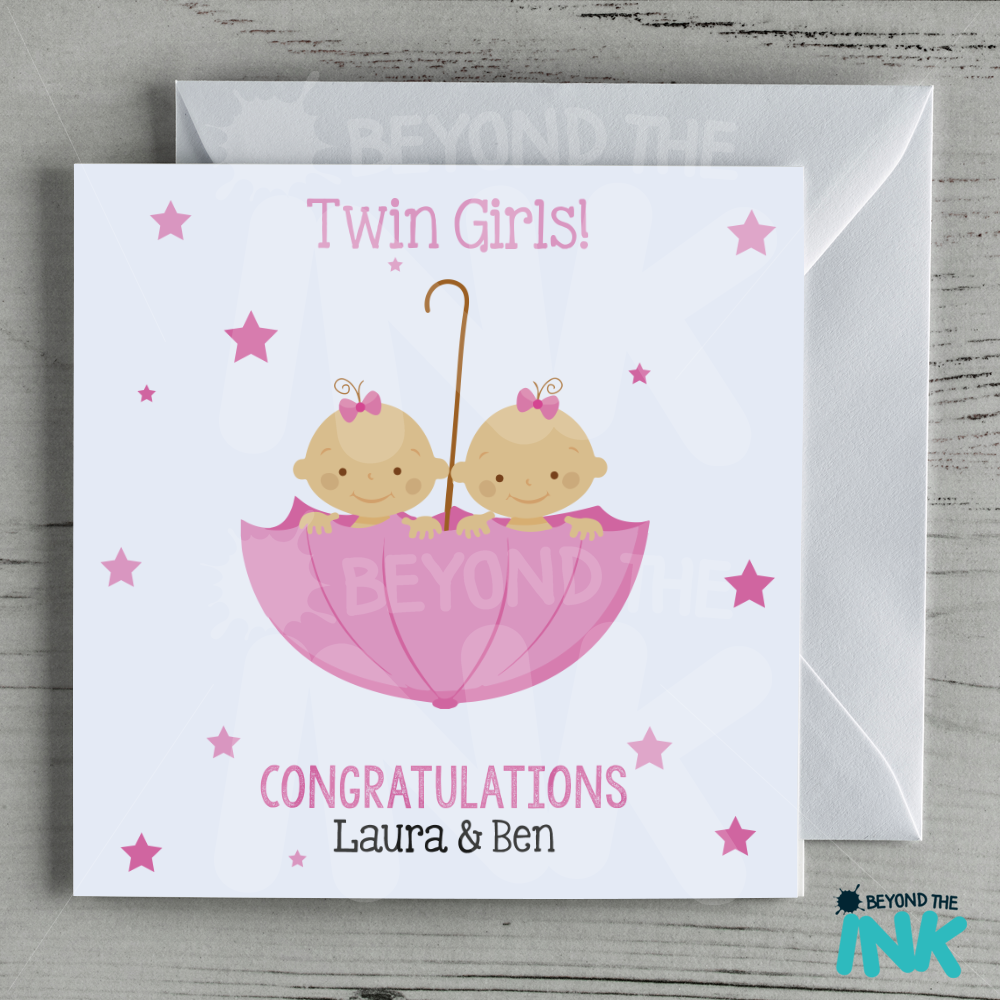 Personalised Twin Girls Newborn Baby Card | Beyond The Ink